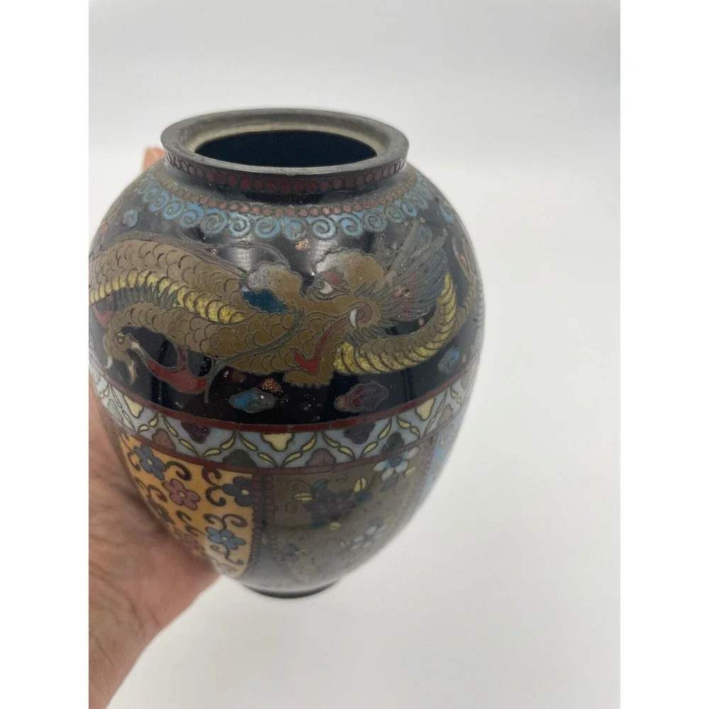 Cloisonne Vase Jar with‎ Lid Dragon Floral Asian Decor Decorative Accent 6